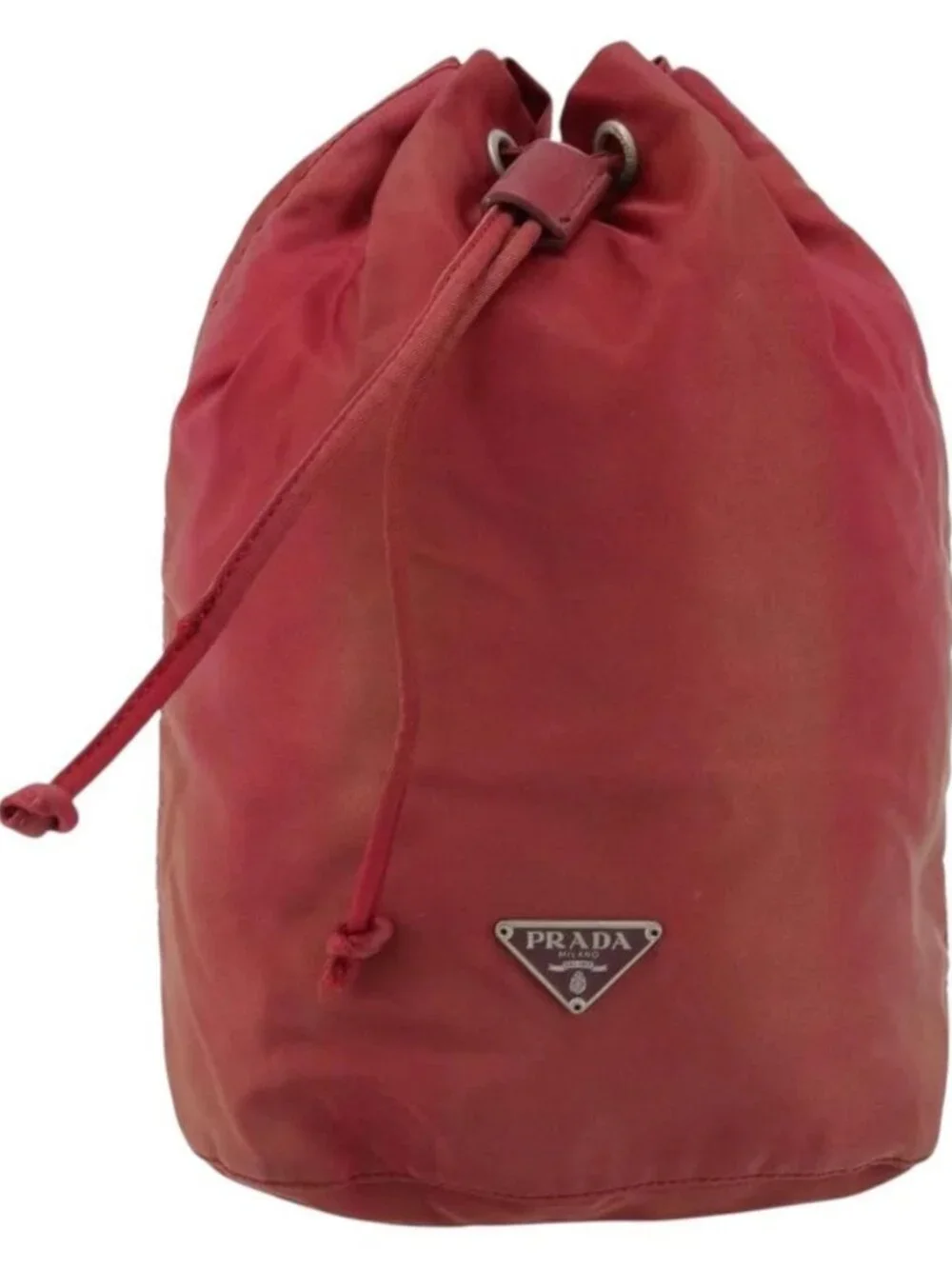 PRADA Drawstring Pouch Nylon Red Auth hk3533